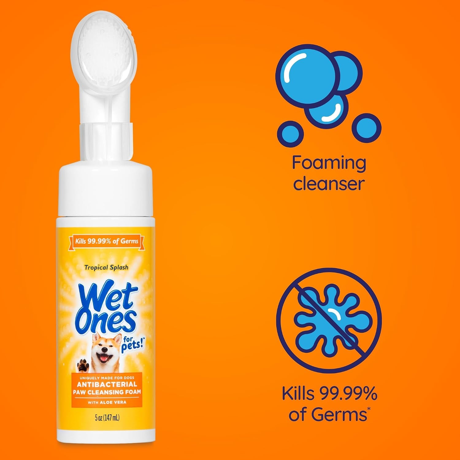 Antibacterial Foaming Paw Cleaner with Built-In Scrubber Brush – Tropical Scent, 5 oz